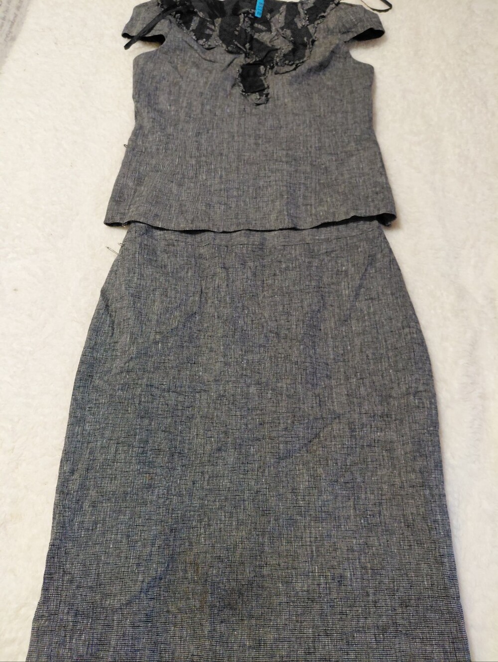Nine West Women's 2 Piece Linen Blend Skirt Suit Gray Size 4